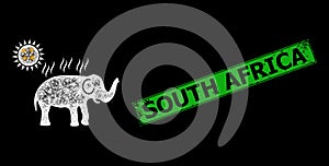 Grunged South Africa Imprint and Network Elephant Under Sun Heat Mesh with Bright Lightspots