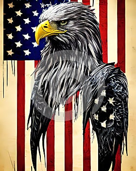 Grungy American Bald Eagle Flag on Transparent Background