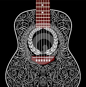 Grungy background with black acoustic guitar