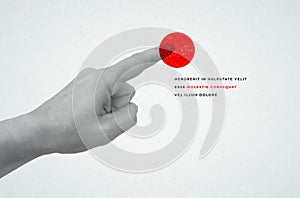 Grungy background texture, hand with red button and many copy space for your text