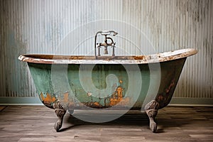grungy bathtub ring stain on vintage clawfoot tub