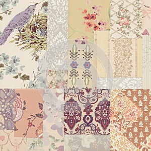 Grungy collage of shabby chic vintage wallpapers