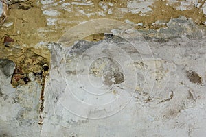 Grungy dirty wall texture. Damaged plaster with water stains on the surface