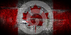 Grungy Flag of Canada on stone texture background closeup