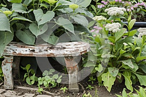 grungy garden kneeler beside fresh plantings