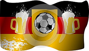 Grungy Germany soccer flag with soccer ball and beer for the great soccer event in europe,vector illustration