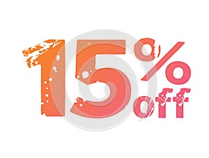 Grungy gradient pink to orange fifteen 15 percent off special discount word