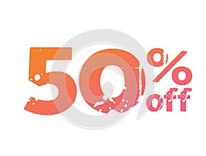 Grungy gradient pink to orange fifty 50 percent off special discount word