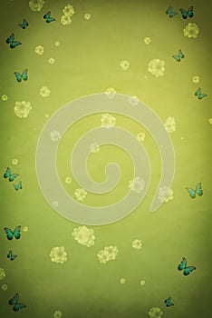 Grungy green spring background with floral motive