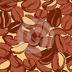 Grungy hand drawn ink roasted coffee beans seamless pattern.