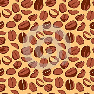 Grungy hand drawn ink roasted coffee beans seamless pattern.