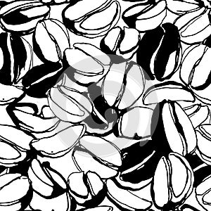 Grungy hand drawn ink roasted coffee beans seamless pattern. Bla