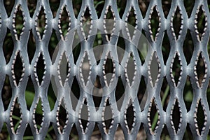 Grungy industrial metal walkway weathered metal grid geometric w