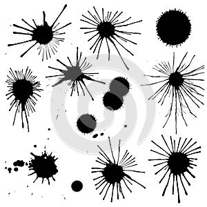 Grungy ink splash or splatter set