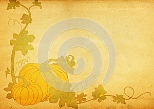 Grungy pumpkin & foliage frame