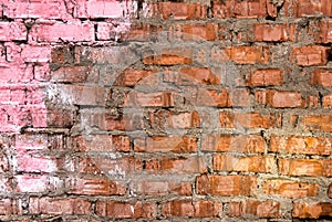 Grungy Red Brick Wall With Pink Paint Splatter