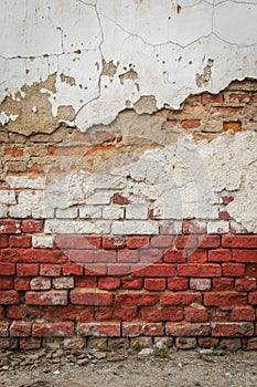 Red White Wall Background with Old Grungy Brickwork photo