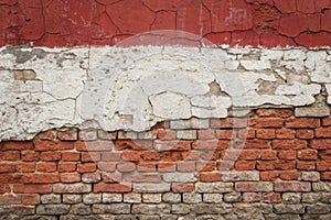 Red White Wall Background with Old Grungy Brickwork photo