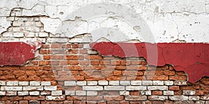 Red White Wall Background with Old Grungy Brickwork photo