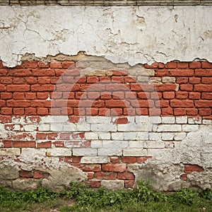 Red White Wall Background with Old Grungy Brickwork photo