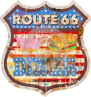 Grungy retro route 66 diner sign