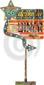 Grungy retro route 66 diner sign