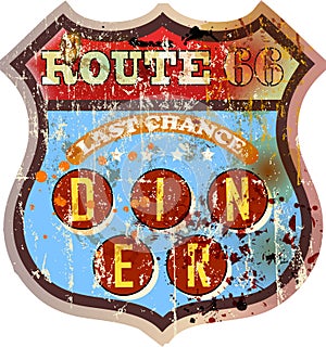 Grungy retro route 66 diner sign,