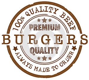 Round premium quality burgers rubber stamp photo