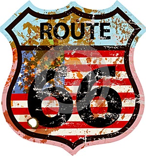 Grungy route 66 road sign