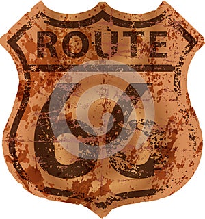 Grungy route 66 road sign,fictonal artwork