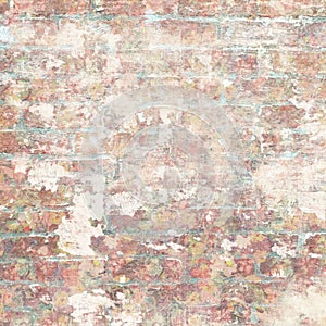 Grungy shabby vintage brick wall with floral pattern