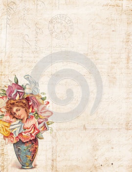 Grungy Vintage style background with flower fairy