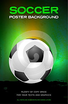 Grungy soccer or football background with ball and copy space