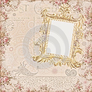 Grungy vintage floral scrapbook frame background