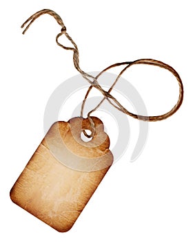 Grungy Vintage Paper Tag On A String 