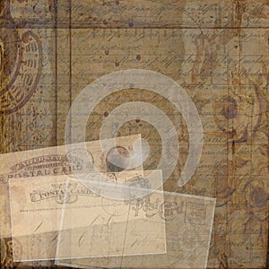 Grungy vintage postcard ephemera collage background