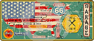 Grungy vintage route 66 garage sign and road map,retro grungy vec