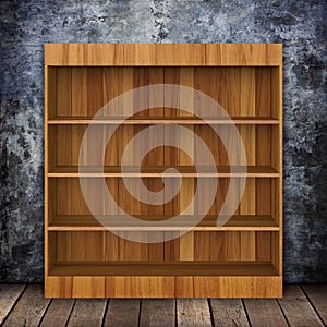 Grungy wall with Wooden book Shelf and Old wood.