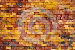 Grungy yellow and red brick wall as a seamless pattern background.