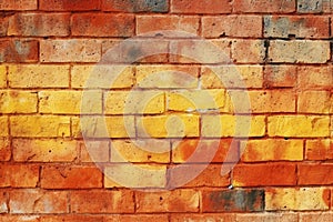 Grungy yellow and red brick wall as a seamless pattern background.