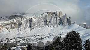 Gruppo Cella Mountains in Clouds, Cella Ronda, Dolomites, Alps, Italy, Europe photo