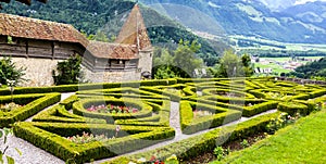 Gruyeres Castle, the French garden behind the chateau surrounded by ramarts