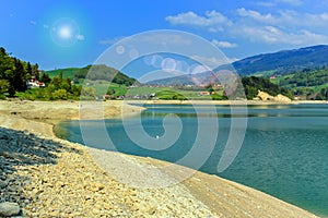 Gruyeres lake in summer, Fribourg canton, Switzerland