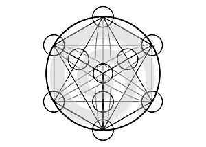 Metatrons Cube, Flower of Life. Sacred geometry, graphic element magic hexagram. Vector isolated Illustration. Mystic icon photo