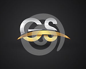 GS initial logo company name colored gold and silver swoosh design. vector logo for business and company identity