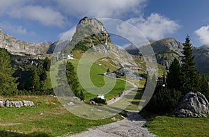 GschÃÂ¶llkopf peak with Air Rofan attraction in Rofan Alps, The Brandenberg Alps, Austria, Europe photo