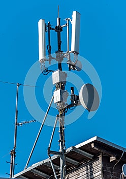 GSM radio satellite antenna on a mountain house