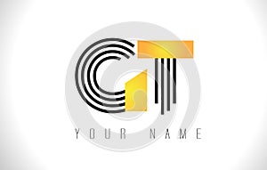 GT Black Lines Letter Logo. Creative Line Letters Vector Templat photo