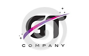 GT G T Black Letter Logo Design with Purple Magenta Swoosh photo