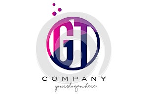GT G T Circle Letter Logo Design with Purple Dots Bubbles photo